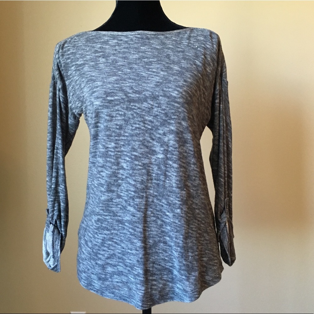 Loft grey marled tab sleeve top